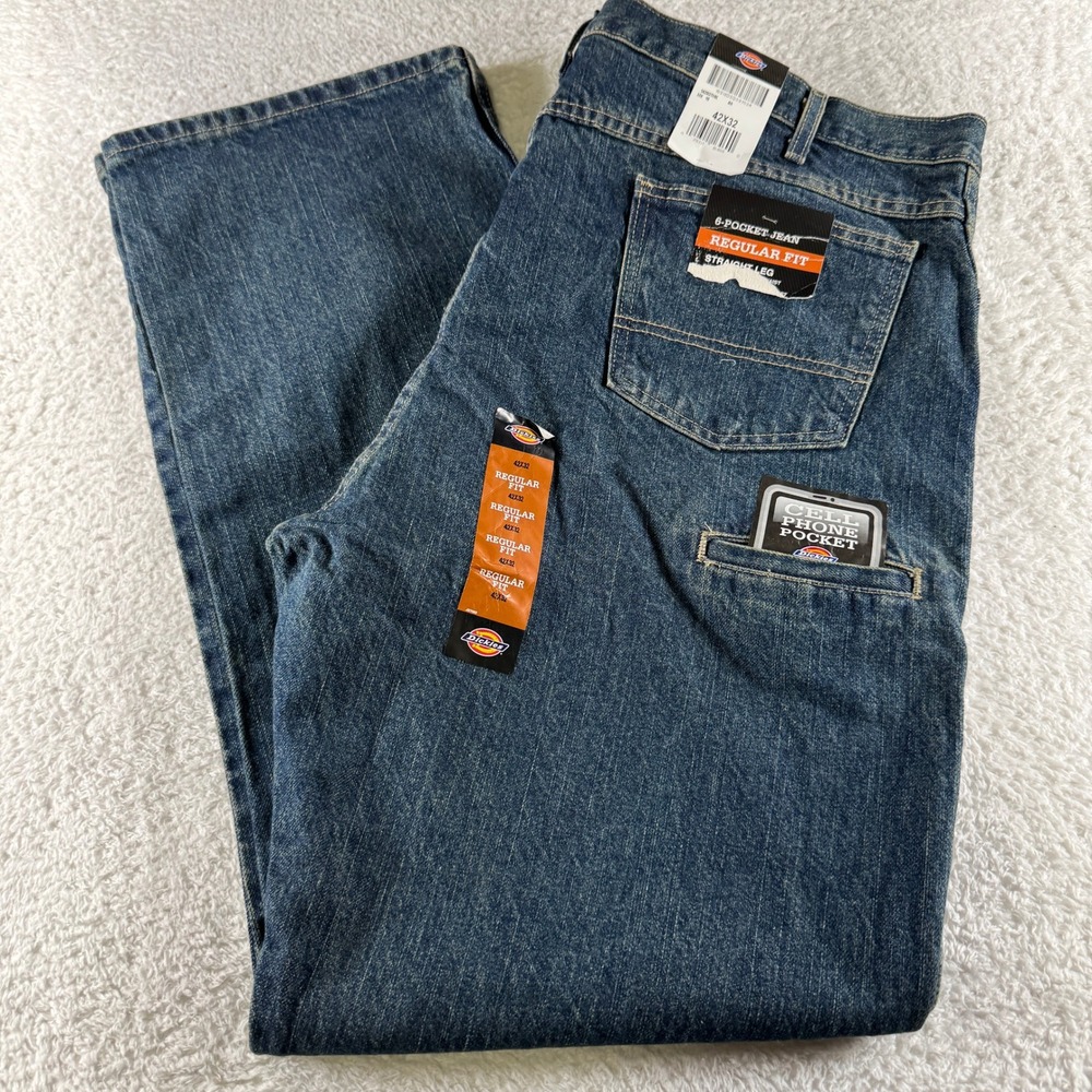 Men's‎ 42x32 Dickies Regular Fit Straight Leg Denim Blue Jeans Medium Pants NEW